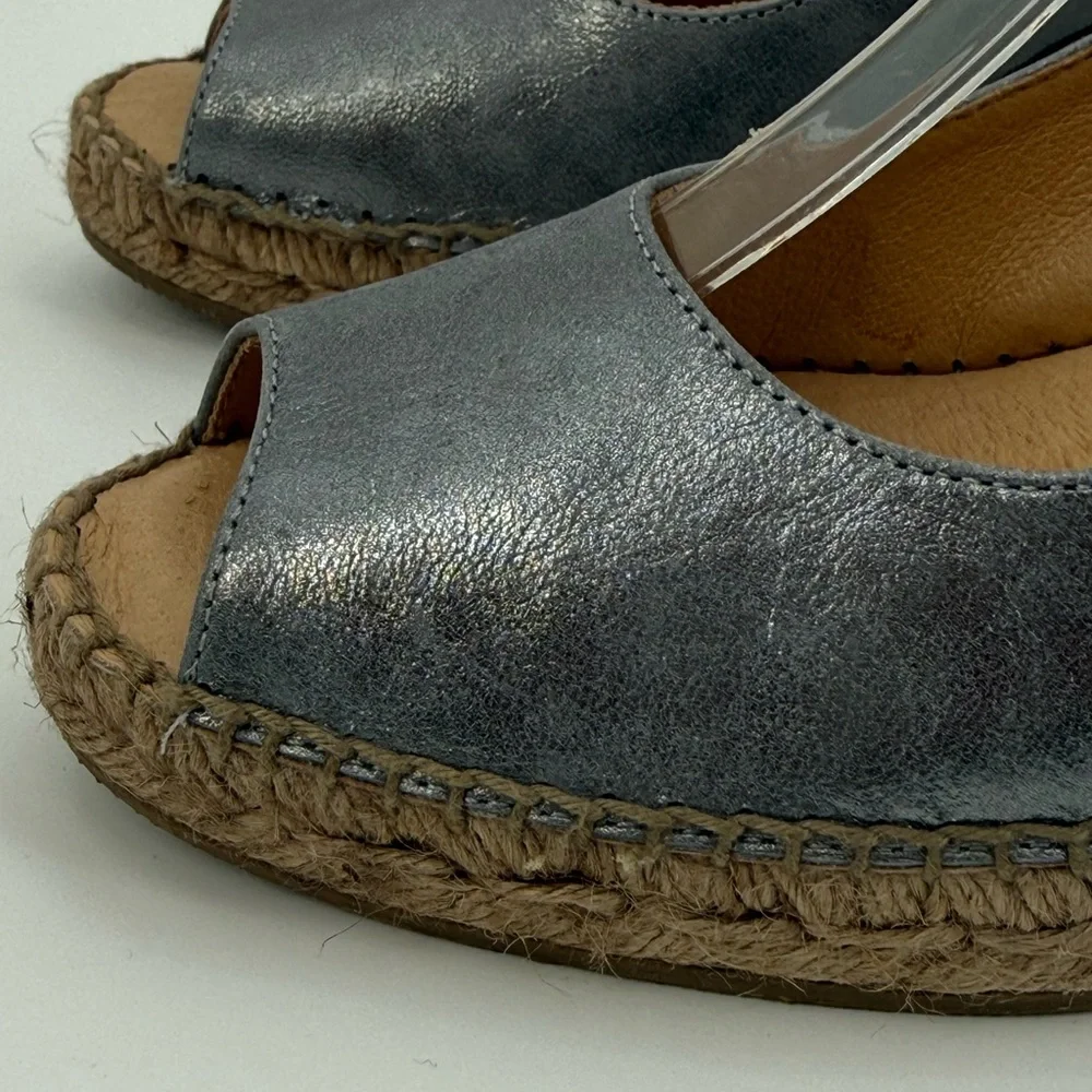 Kanna Metallic Silver Espadrille Wedge Slingback Peep Toe Sandal Summer Chic - Picture 6 of 16